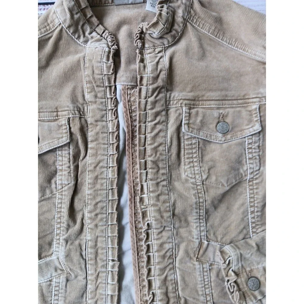 Chico's Jacket Women's 1/M Tan Corduroy Casual Pockets Open Front Cotton Blend